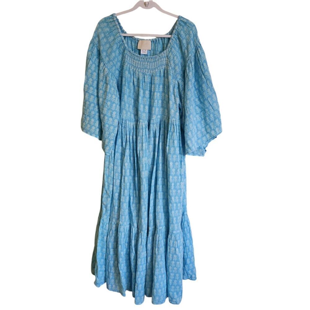 Anaak Amina Bell Dress Small Blue Floral Print Long Maxi Tent Boho Summer Size 1